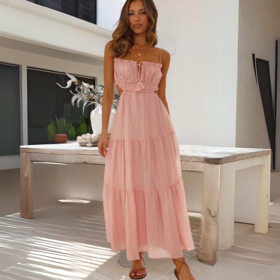 Women's Maxi Dress - Adjustable Spaghetti Straps - Sweetheart Neckline - Tiered Flowy Fit