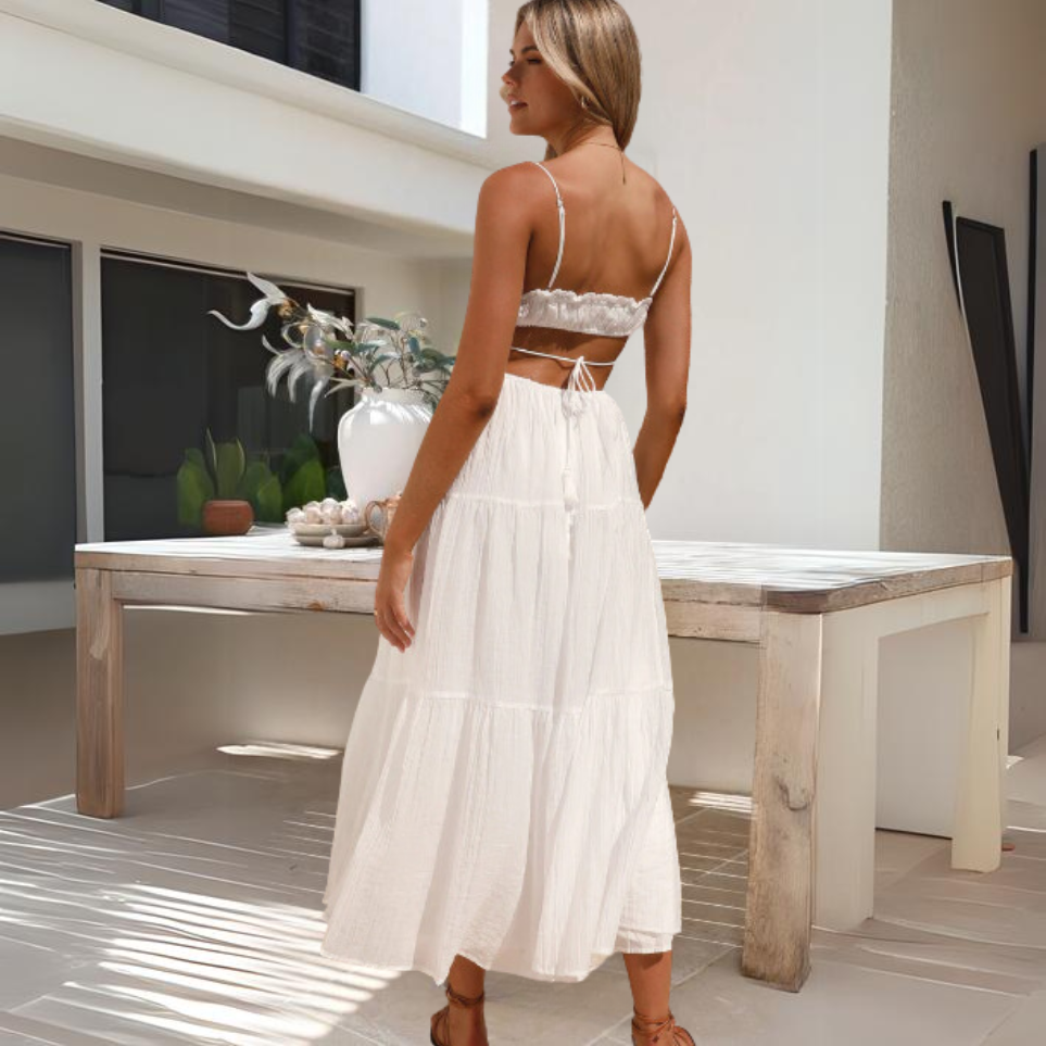 Women's Maxi Dress - Adjustable Spaghetti Straps - Sweetheart Neckline - Tiered Flowy Fit