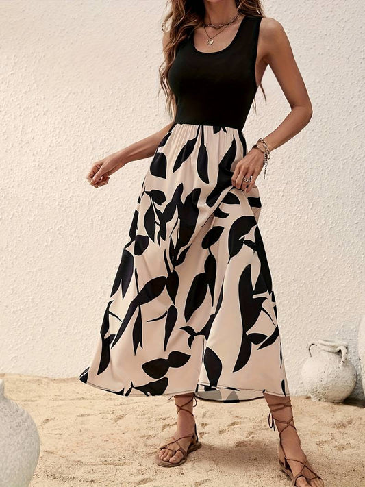 Women's Sleeveless Maxi Dress - Fitted Bodice - Scoop Neck - Flowy A-Line Skirt