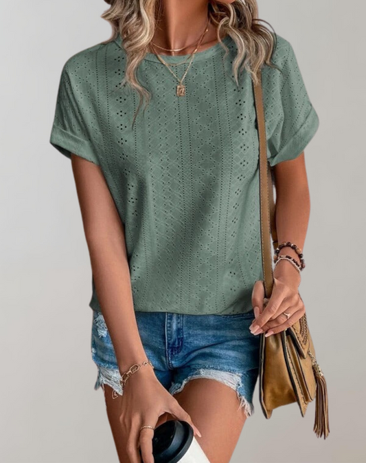 Zara | Breezy Summer Blouse with Elegant Eyelet Embroidery